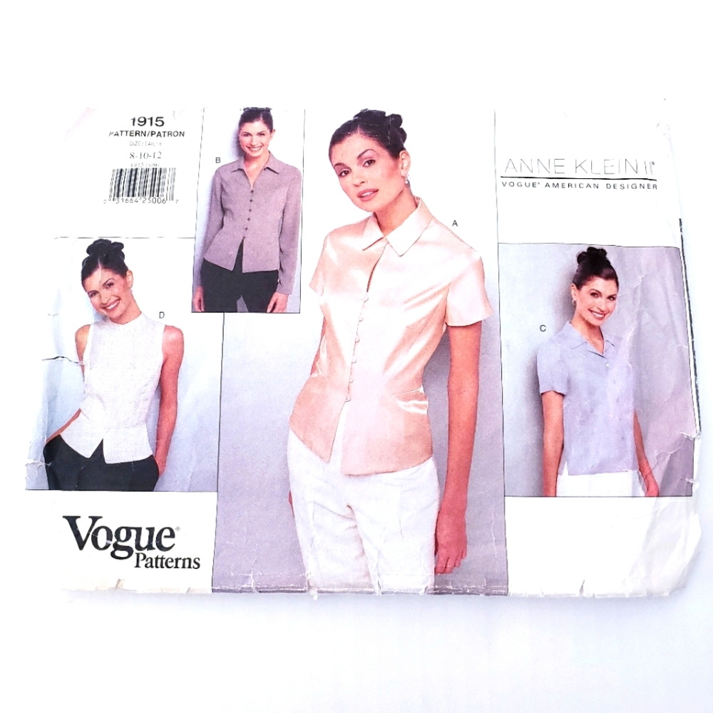 Vintage 90s Vogue Sewing Pattern Office Preppy Blouse Size 8-10-12